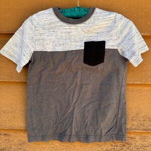 Arizona Jean Co Boys Striped Gray & White T-Shirt With Black Pocket S 8 Cotton/P